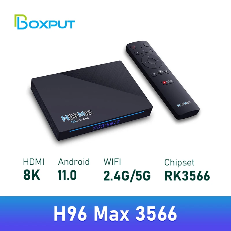 

Приставка Смарт-ТВ H96 MAX RK3566, Android 11, 8 + 64 ГБ, 1080P, 4K, 8K, 2,4 ГГц