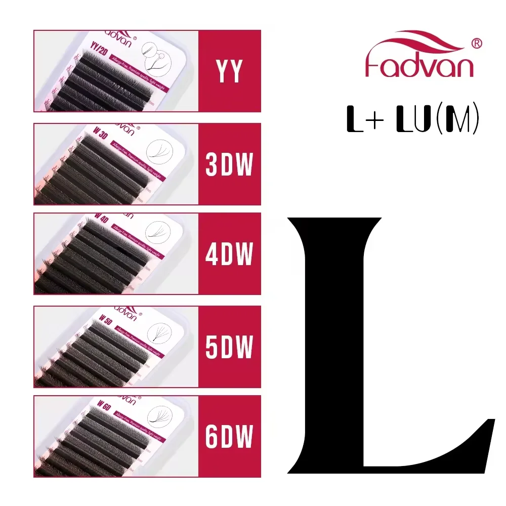 FADVAN L/ L+/LU (M) Curl YY 3D 4D 5D 6D Fox Lashes Extensão de cílios em forma de W