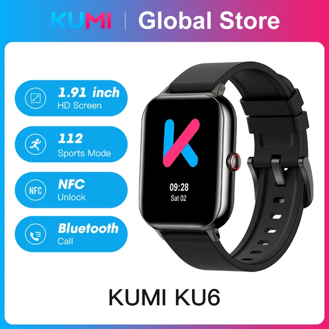 World Premiere KUMI KU6 Smart Watch 1.91inch NFC Smartwatch Bluetooth Call 110+ Sport Heart Rate Tracker IP68 Waterproof 1