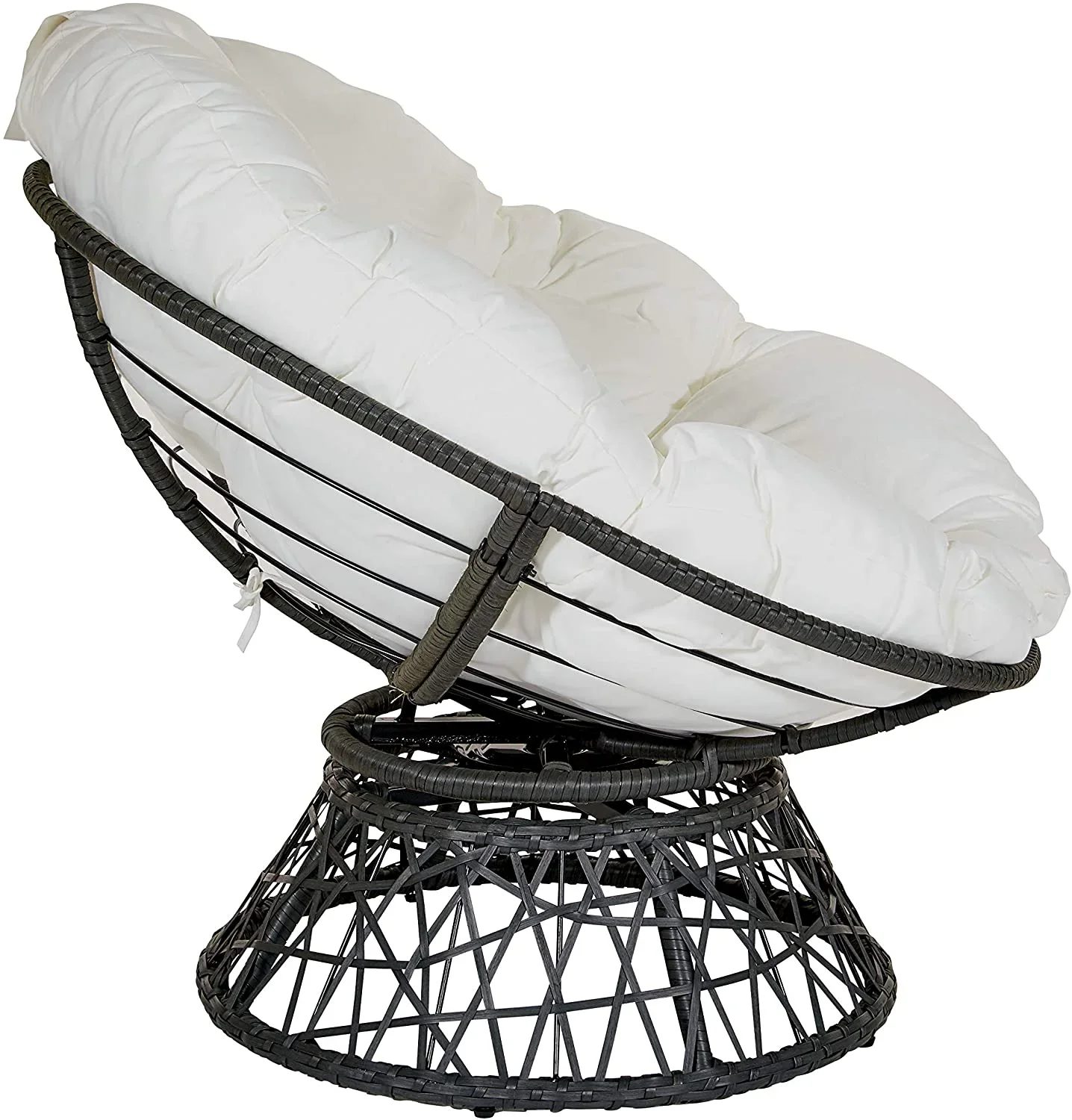 Плетеное кресло Papasan с поворотной на 360 градусов серой рамкой и синей подушкой