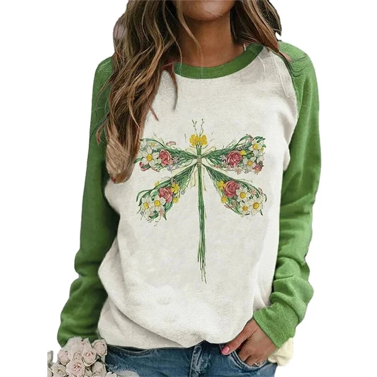 

2022 [New In] Women's T Shirt Graphic Dragonfly Print Round Neck Tops Basic Basic Top White Black