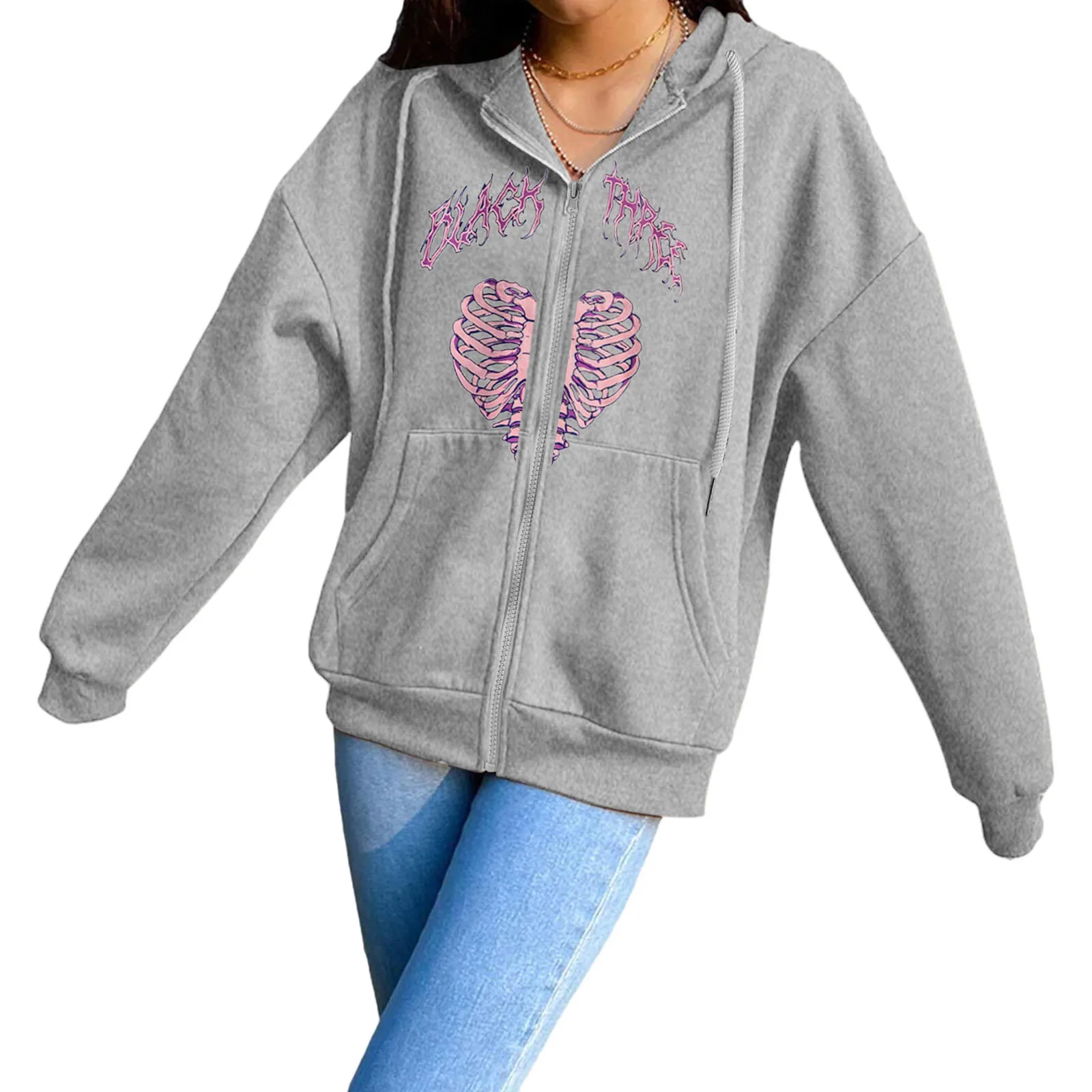 

Womens Zip Hoodie Letters Sweatshirt Fleece Jacket with Pockets Years Sweater Ladies White Hooded Sweatshirt