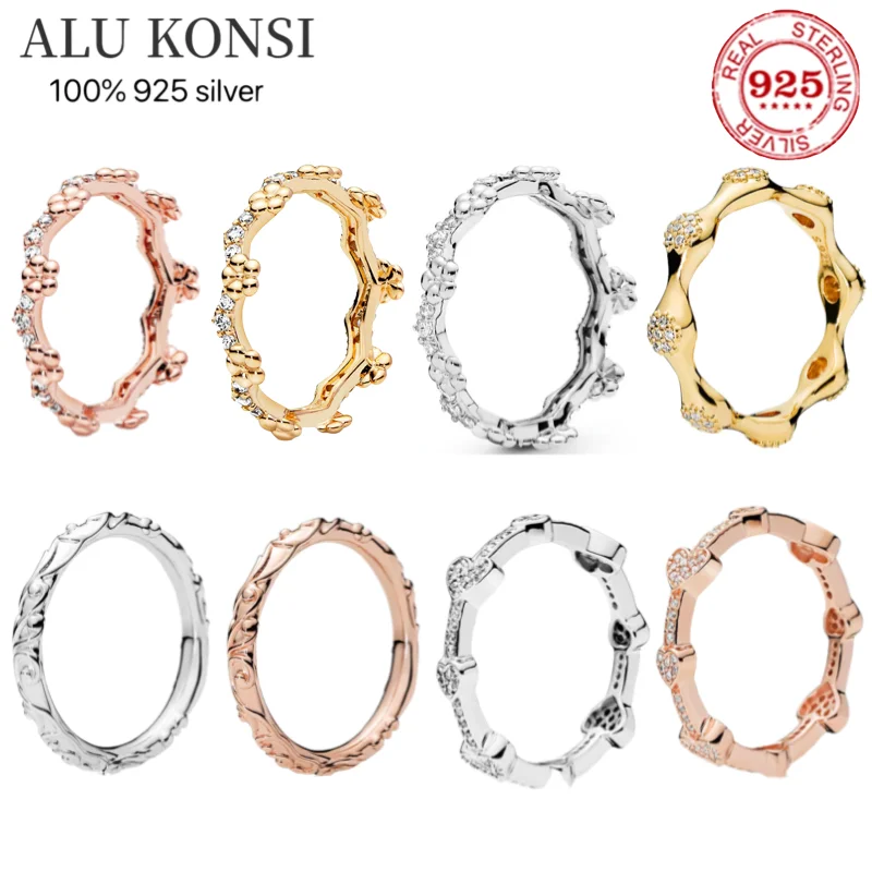

Fit Original luxury Real 925 Sterling Silver authentic pan ring For Women Crown crystal couple rings DIY fashion wedding Jewelry