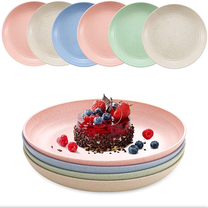 

7.8 Inch Wheat Straw Deep Dinner Plates Microwave and Dishwasher Safe Lightweight Unbreakable Sturdy Plastic Dinner Dishes