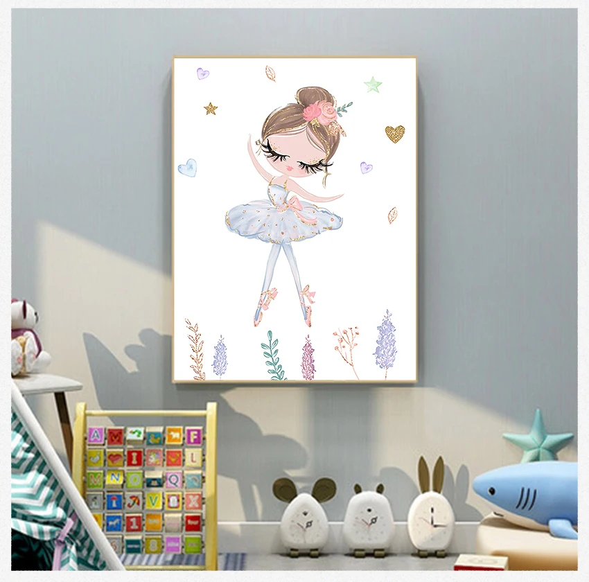 

Canvas Painting Cartoon Art Posters Wall Pictures For Baby Girl Room Decor Ballet Poster Nursery Wall Art Print Dancing Girls