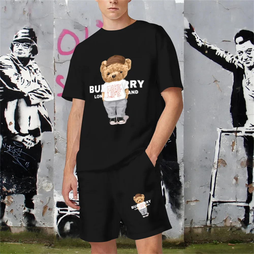 2023 Summer Luxury Casual Men Solid Color Short-sleeved T-shirt Shorts Two-piece Suit Brand Street Fashion 2-piece Suit Trend