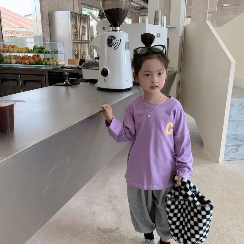 Spring Autumn unisex letter printed long sleeve Tees Boys and Girls cotton loose T shirts