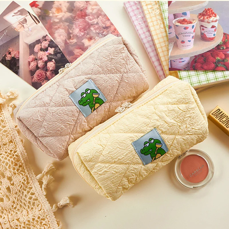 

Korean Cartoon Dinosaur Cosmetic Bags Brushes Eyeliner Eyebrow Pencil Makeup Organizer Huge Capacity Stationery Storage Bag