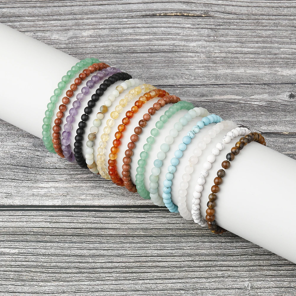 

YUOKIAA 4mm Mini Energy Charm Bracelet Tiger Eye Agates Beaded Yoga Rosary Bracelets for Men Women Elastic Rope Bad Japa Jewelry