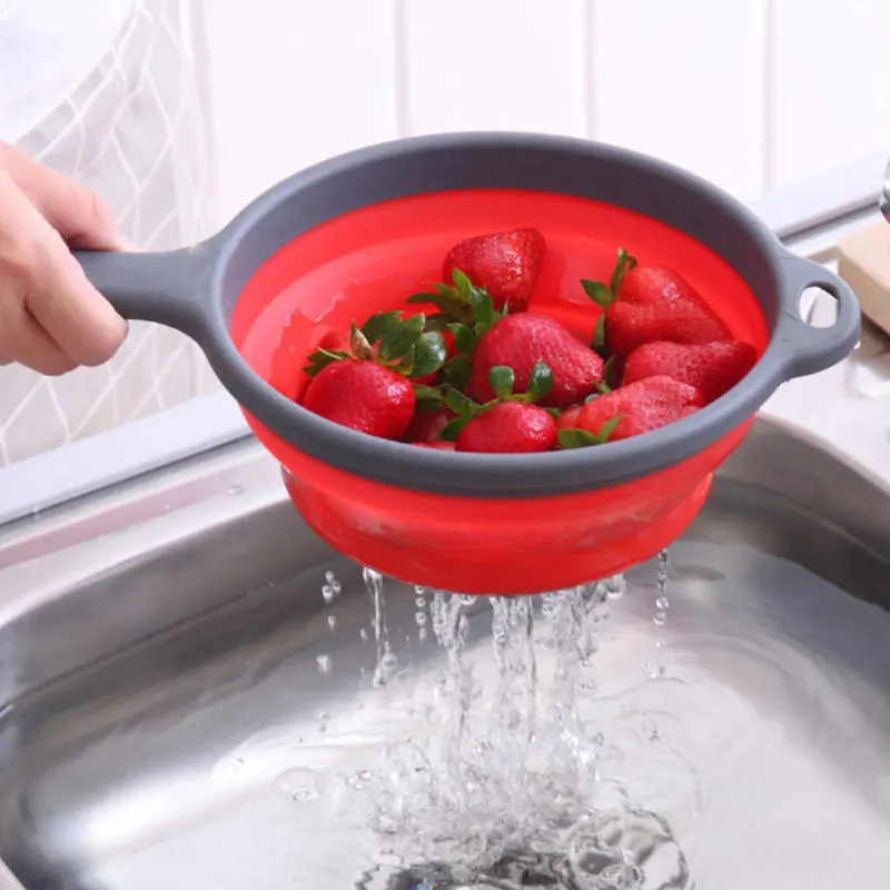 

Foldable Silicone Colander Fruit Vegetable Washing Basket Strainer With Handle Strainer Collapsible Drainer Kitchen Gadgets