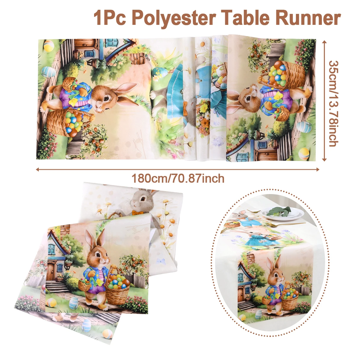 

Пасхальная скатерть-дорожка из полиэстера с кроликами