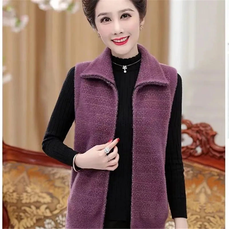

Faux Mink Hair Waistcoat Autumn Winter New Fashion Thick Sleeveless Vest Coat Zipper Pocket Tops Lapel Casual Chaleco Mujer