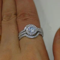 3 pcs set popular round shiny aaa cz rhinestone crystal ladies wedding ring for women party engagement jewelry size 5 12
