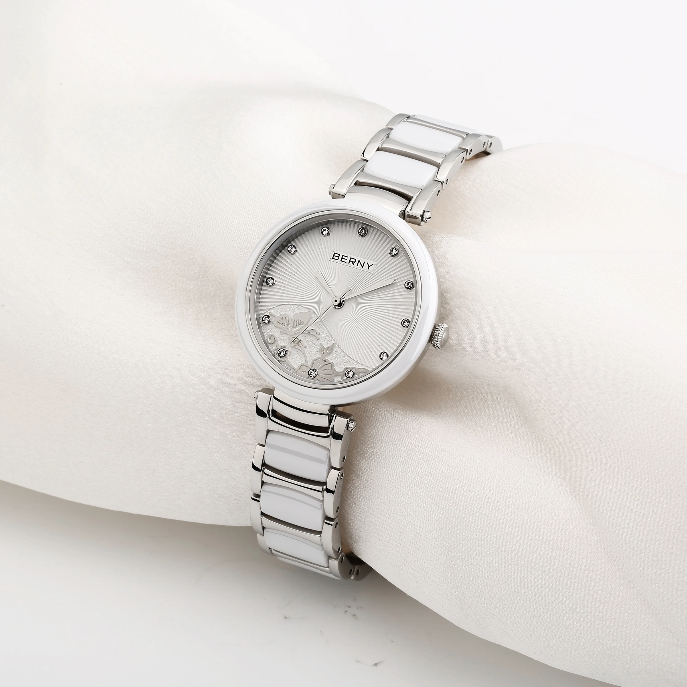 BERNY Women Watch Quartz Ceramic Band Clock Elegant Ladies Morning Glory Design Waterproof Wristwatches Relogio Feminino Reloj enlarge