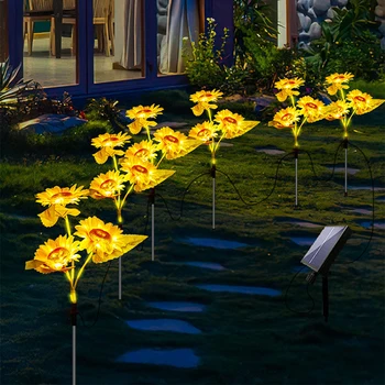 3 Heads Sunflower Landscape Lighting Waterproof LED Solar Path Yard Lights Automatic Control Festival Decoration for Home Garden 3