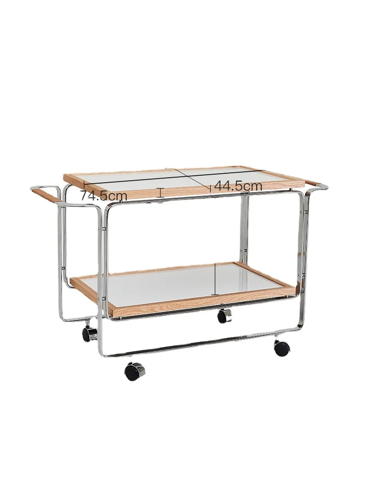 

Yy Movable Retro Trolley Double-Layer Storage Rack Solid Wood Corner Table