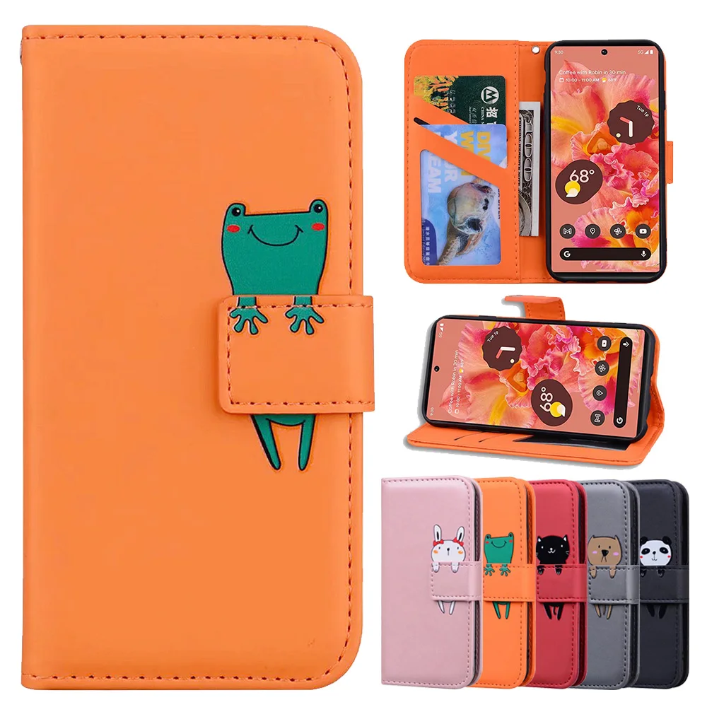 Wallet Case for Google Pixel 7 7 Pro Pixel 6 6 Pro 6A Cartoon Animals Leather Card Slots Flip Cover for Google Pixel 3A 4A 5A