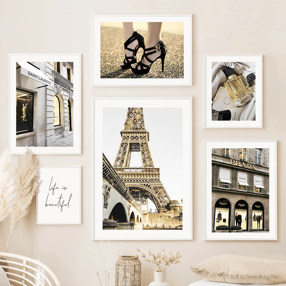 

Paris Tower Luxury Store Building Quotes Wall Art Canvas Painting Nordic Posters And Prints Wall Pictures For Living Room Decor