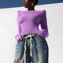 FSDA 2021 O Neck Long Sleeve T Shirt Women Purple With Shoulder Paid Basic Autumn Casual Sexy Top Shirts Fashion