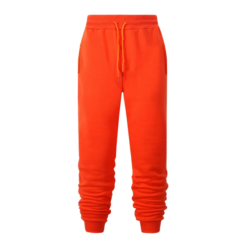 

New Men Pants Solid Color Fleece Warm Threaded Cuffs High Quality Fashion Orange Sweatpants Trousers Casual Joggers Bodybuilding