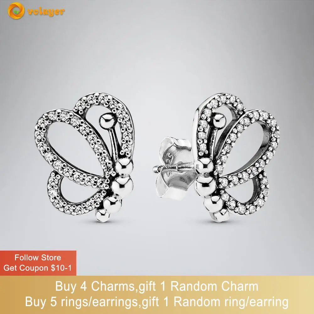 

Volayer 925 Sterling Silver Stud Earrings Openwork Butterfly Stud Earrings Cubic Zirconia Statement Stud Earrings Women Earrings