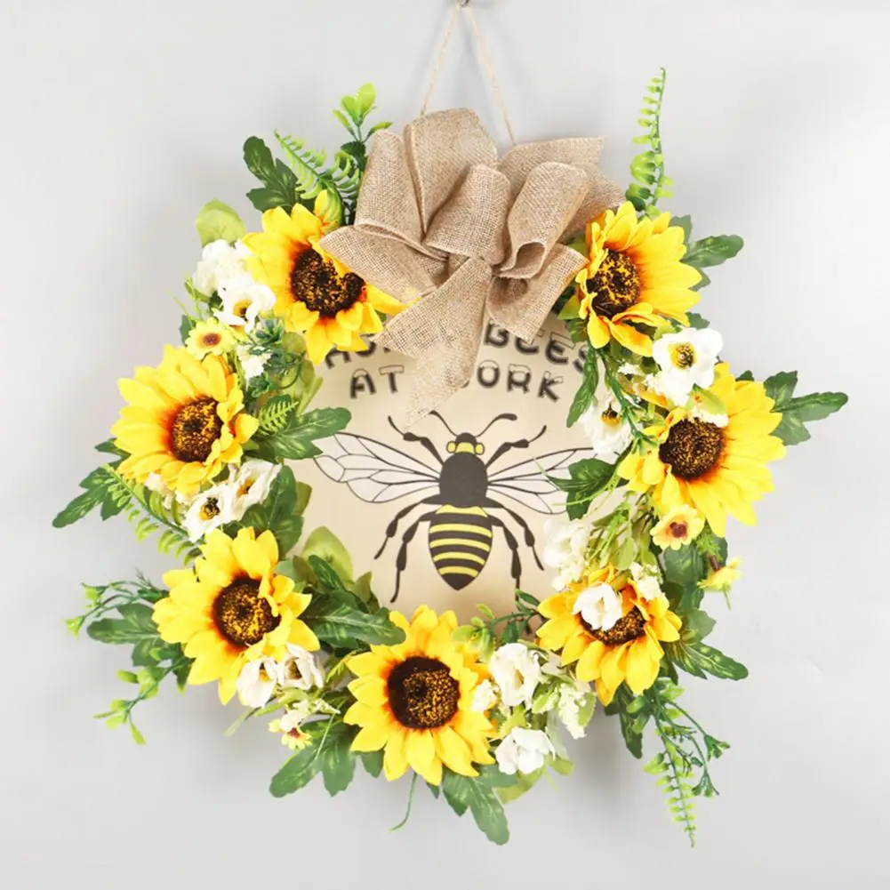 

Beautiful Front Door Bee Pendant Faux Silk Cloth Honeybee Wreath Attractive Decorate Front Door Hanging Bee Pendant