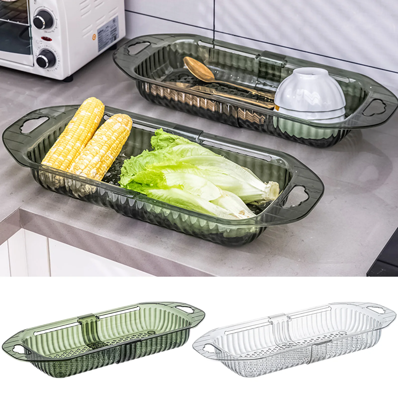 

Expandable Sink Colander Basket Adjustable Strainer Sink Washing Basket For Kitchen Adjustable Drain Basket For Fruits And
