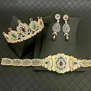 Luxury Morocco Wedding Jewelry Set for Bridal Gold Plating Color Caftan Belts Water Drop Rhinestone Bijoux De Mariage Femmes