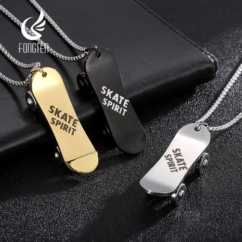 

Ожерелье Fongten с подвеской в стиле хип-хоп, мужское ожерелье из нержавеющей стали для занятий спортом, скейтбордом, гравировкой букв, цепочки, модные ювелирные изделия