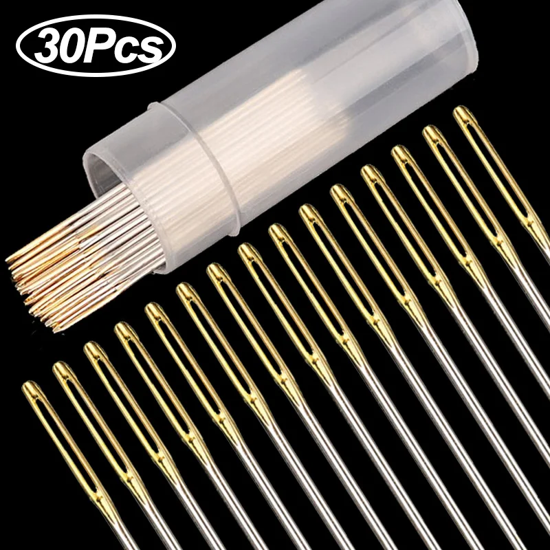 

30pcs Stainless Steel Sewing Needles Side Hole Hand Sewing Needles Self-Threading Blind Needle Household Sewing Accessories