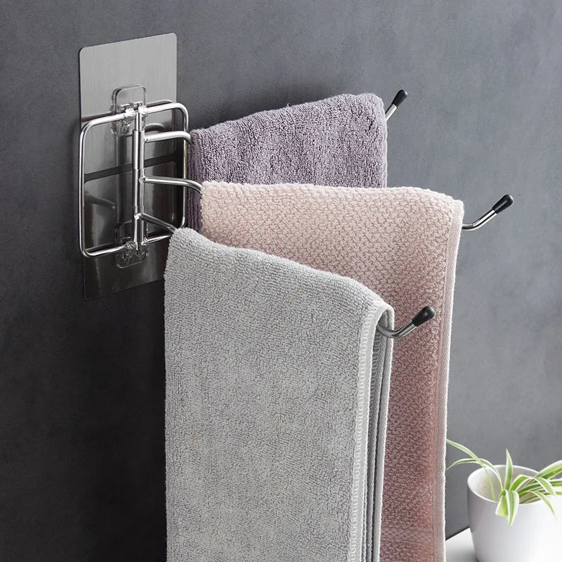 

Bathroom Towel Holder 180° Rotatable Towel Rack Punch-free Stainless Steel Kitchen Towel Holder Multi-functional Storage Rack