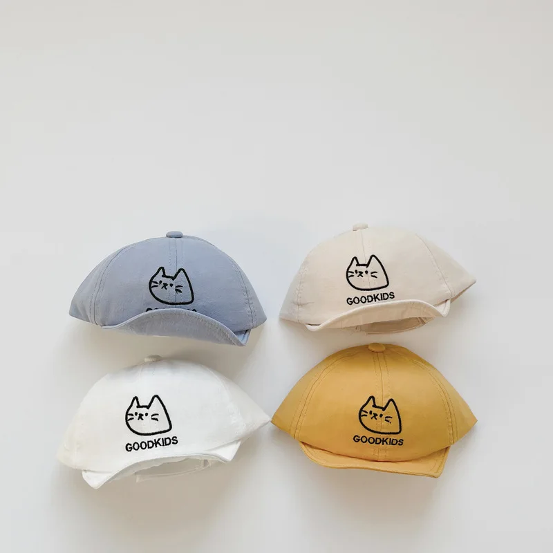 

Бейсболка с вышивкой в виде милых мультяшных кошек, однотонная Кепка для мальчиков и девочек, мягкая хлопковая шляпа для защиты от солнца дл...