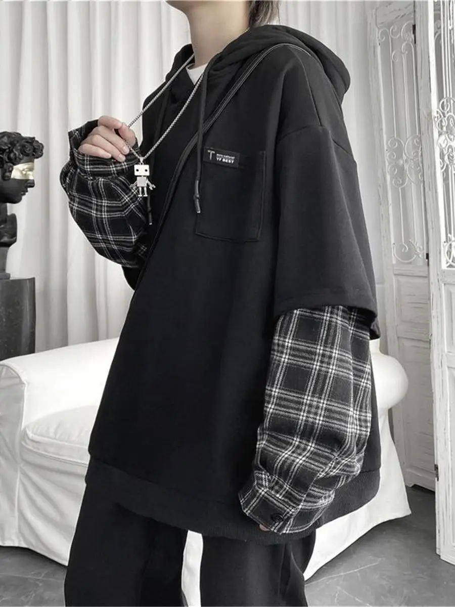 

Cool Patchwork Hoodie Women Zipper Harajuku Sweatshirts Japan Hoodie Casual Pullovers Tops Kawaii Oversize Jacket Plaid Hoodies