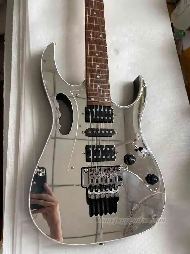 

Пользовательский магазин JEM77 BFP зеркальная электрическая гитара, точечная инкрустация, Floyd Rose Tremolo, фиксирующая гайка, черная фурнитура