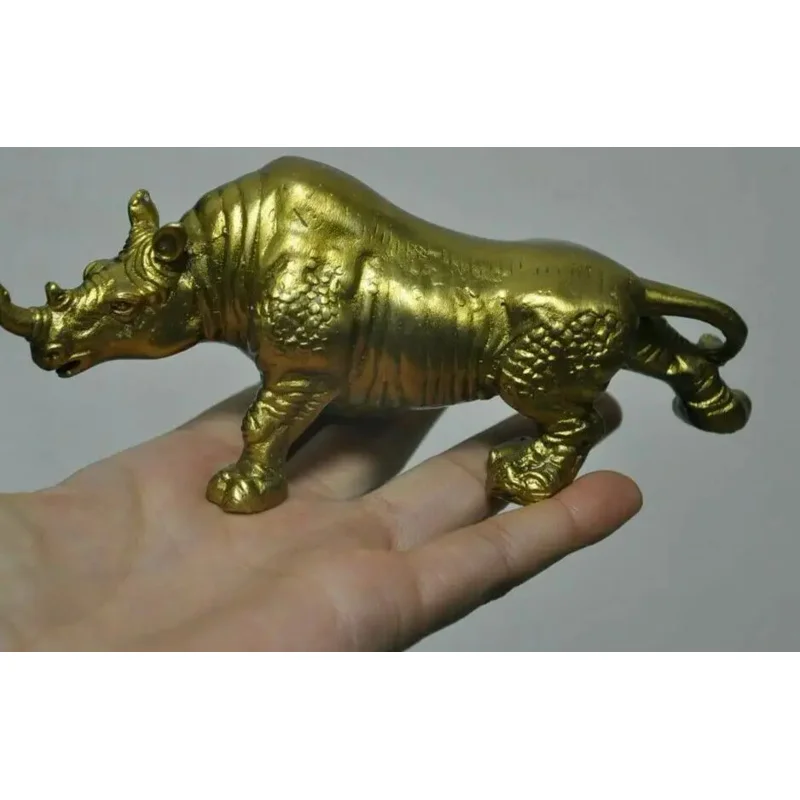 

6" Collect Chinese Fengshui Brass Copper Animal Rhinoceros Rhino Bull Statue