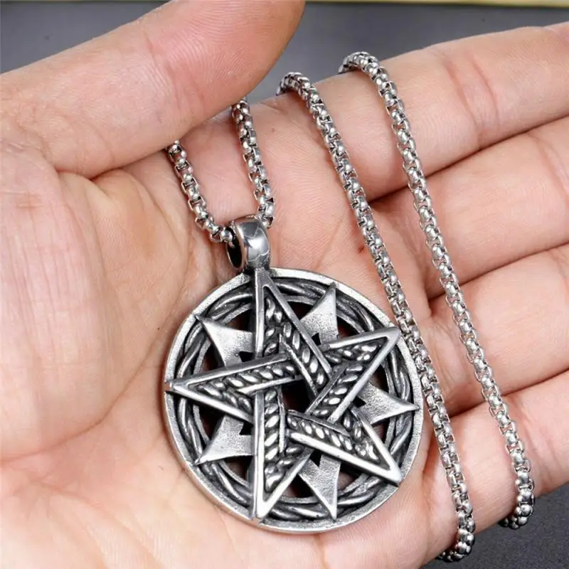 

Vintage Silver Color Double Layer Pentagram Pendant Necklace Men's Women's Trend Party Jewelry Gift