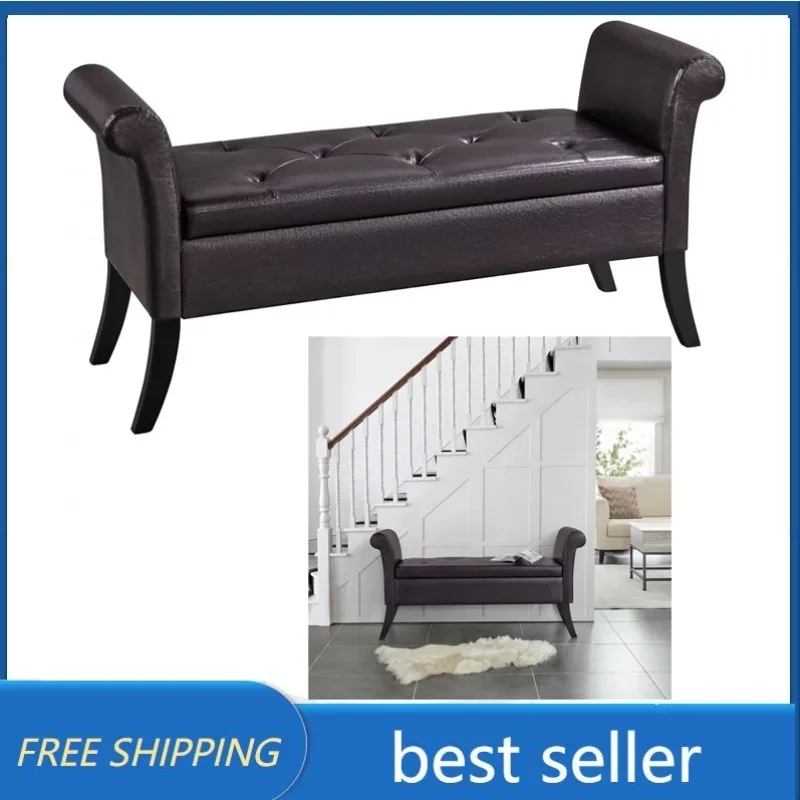 

Скамейка SmileMart для хранения и обивки, темно-коричневая