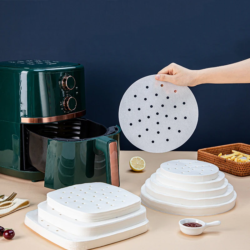 

6.5/8inch Bamboo Steamer Papers Round With Holes Disposable Non-Stick Mat Air Fryer Without Oil Kitchen Accessories Cooking Tool