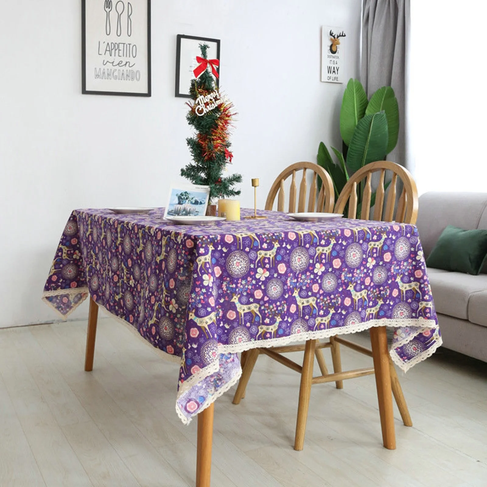 

Скатерти из полиэстера, водонепроницаемые чехлы для стола, украшение для рождественского сиреневого обеденного стола, журнального столика