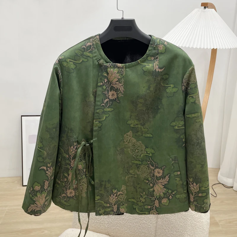 Marten Overcoats Women's Double-Sided Wear Chinese Style Mink Fur Coat Whole Mink Imported Velvet Winter