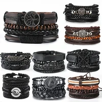 leather bracelets sets for men multilayer braided wrap handmade rope chain bangles wristbands life tree gift jewelry