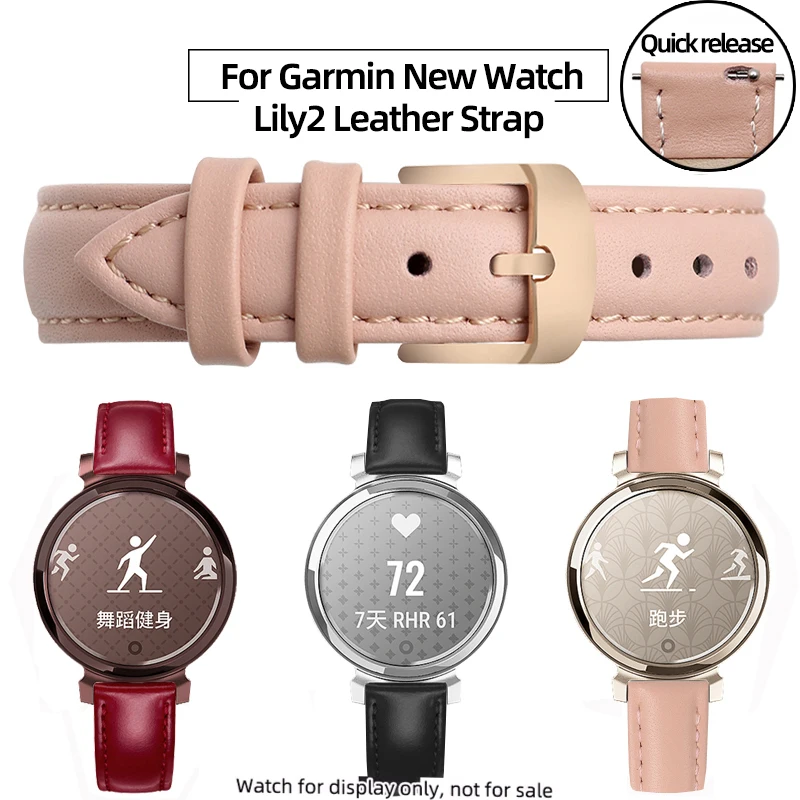 For Garmin New Watch Lily2 Leather Strap Lily 2 Bracelet SmartWatch Quick Release Silicone Watchband Women's Cowhide 14mm