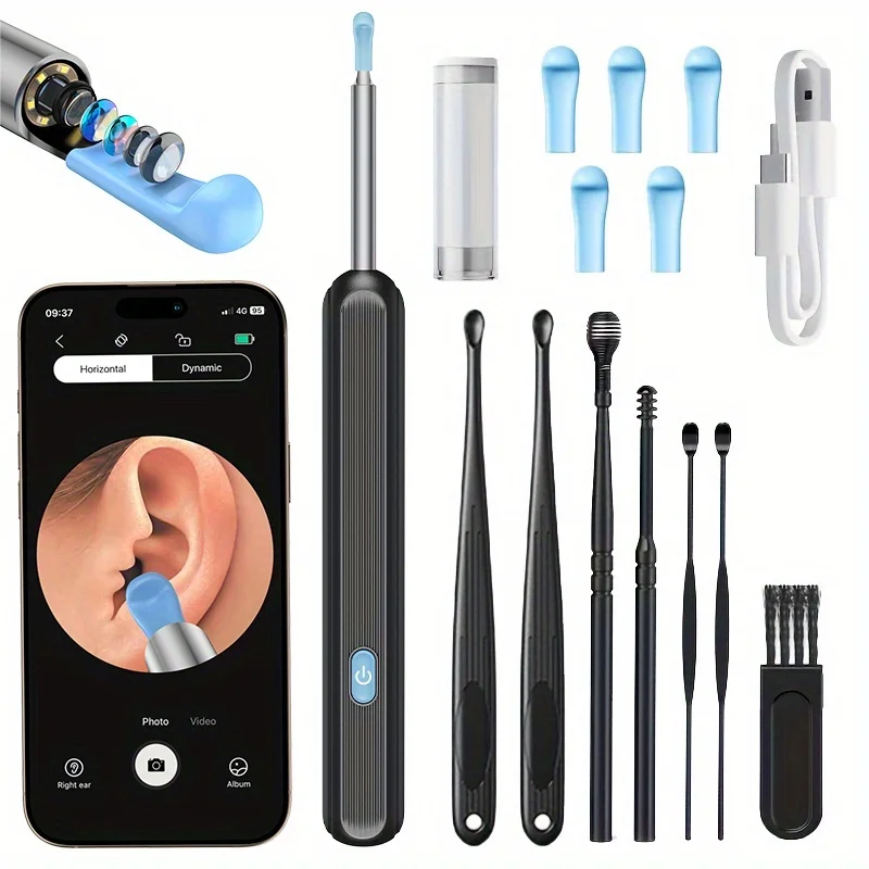 

Визуальный ушной захват с камерой и подсветкой, инструмент для удаления ушной серы, с 6 чехлами для ушей и набором из 7 ушных упоров для iOS и Android