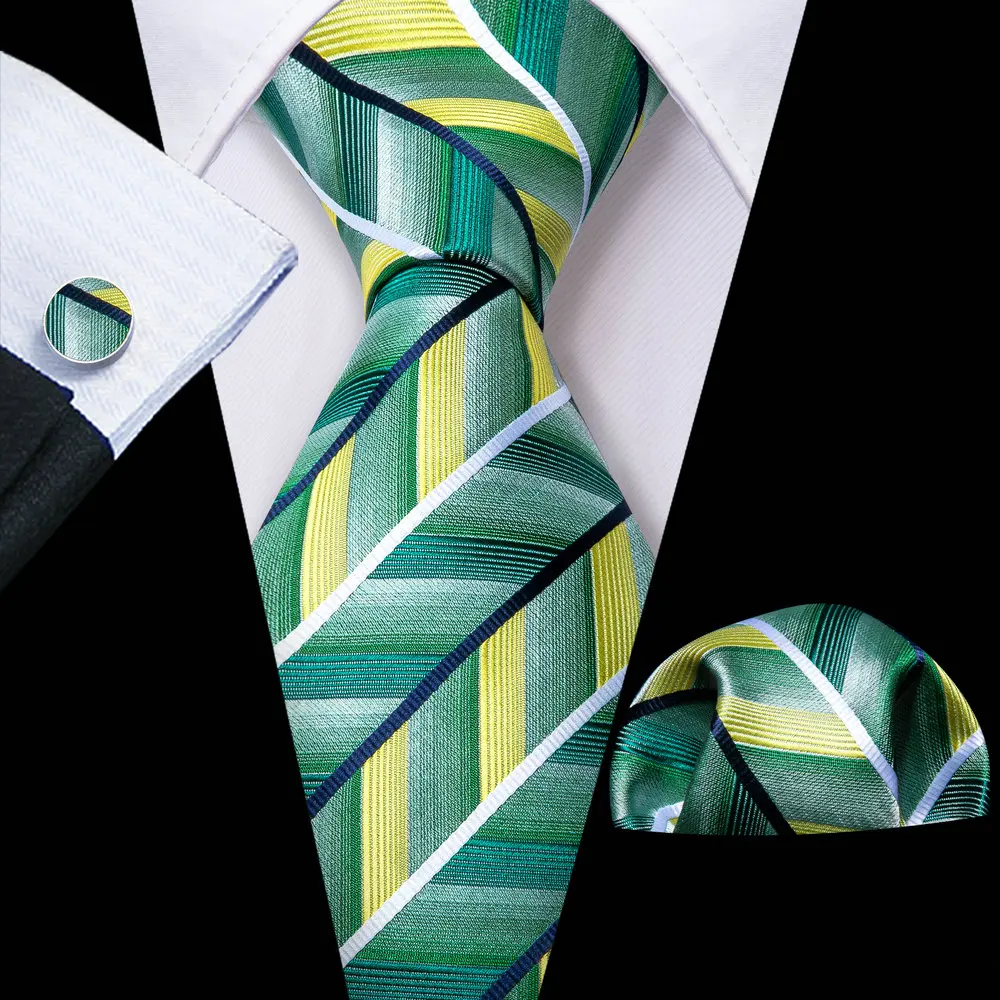 Модные Зеленые полосатые мужские шелковые броши для галстука, мужской галстук, носовой платок, наборы запонок, мужской подарок, дизайнерские бриллианты Barry.Wang