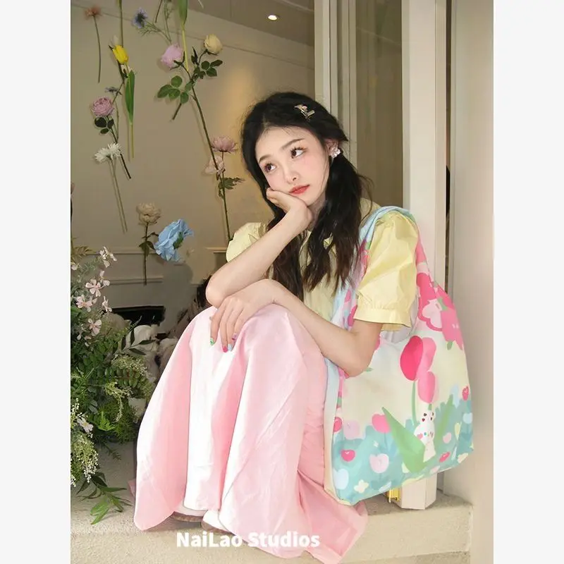 

Dopamine Sweet Wind Milk Wear Summer Suit, Small Doll-collar Shirt Top, Skirt Two-piece