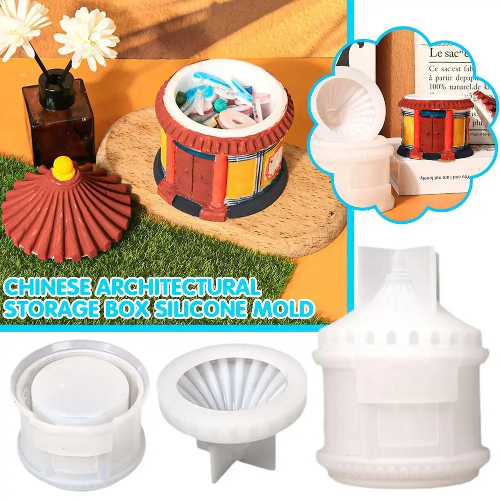 

Diy Crystal Epoxy Resin Storage Box Mold Chinese Architecture Box Silicone Mold Mold Resin Mirror Storage O6z6