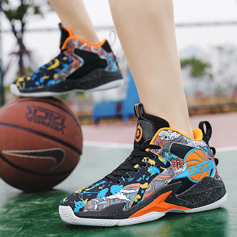 Fashion Graffiti Men Sports Shoes Outdoor Non-slip Basketball Shoes Men Cushioning Athletic Shoes Breathable Children's Sneakers