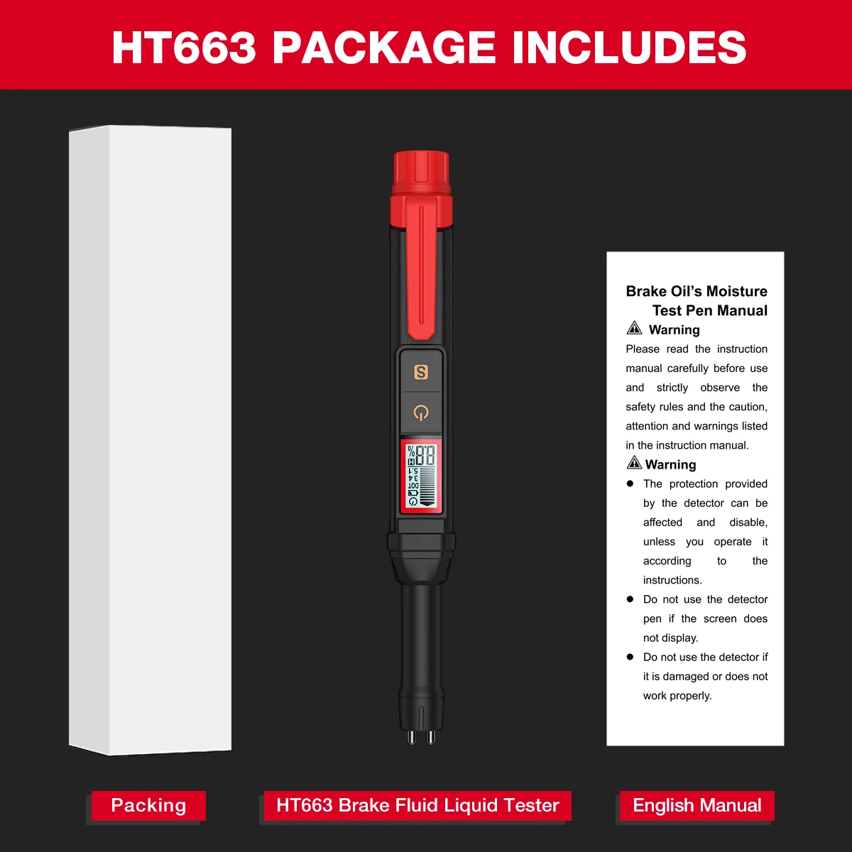 

HABOTEST HT663/HT663L Тестер тормозной жидкости Автомобильная ручка для тестирования тормозного масла Тестер тормозной жидкости автомобиля Тестер масла для DOT3/DOT4/DOT5.1