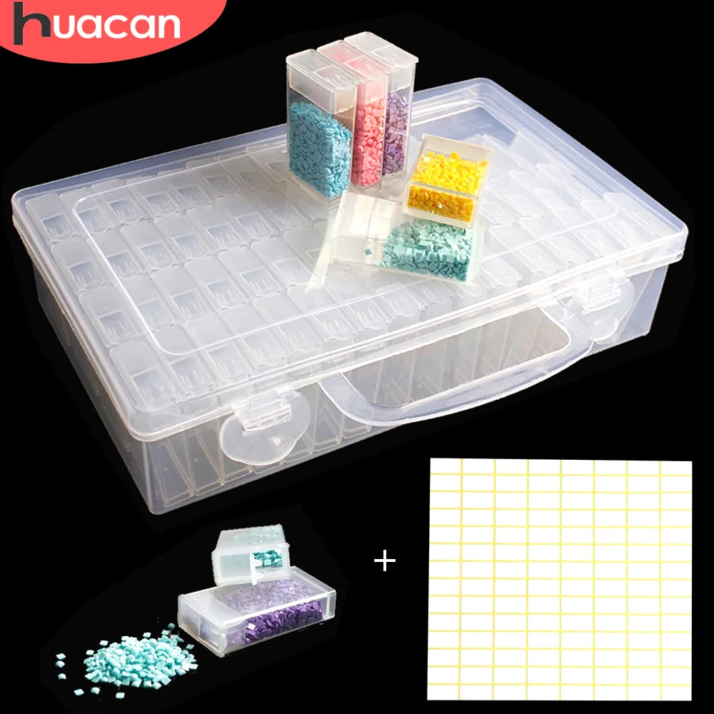 

HUACAN 64pcs Diamond Embroidery Box Diamond Painting Tool Jewelry Drill Plastic Storage Box Gift Accessory Mosaic Convenience