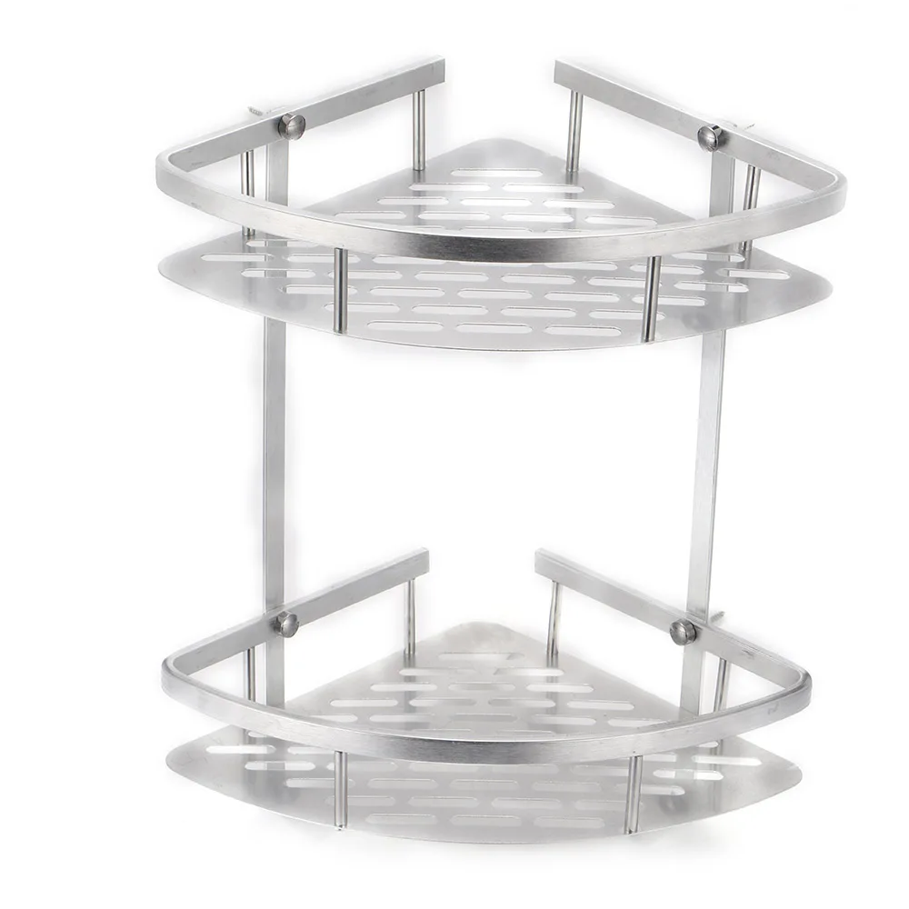 

2 Layers Triangular Corner Organize Rack Shelves Basket Hanger Shampoo Organizer Shower Bathroom Shelf Kitchen Aluminum